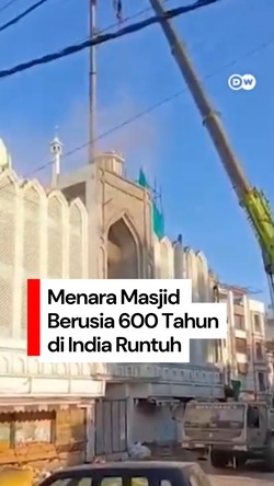 Video: Detik-detik Runtuhnya Menara Masjid Berusia 600 Tahun di India