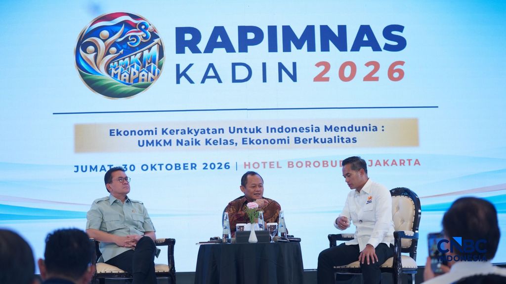 Menteri Perindustrian (Menperin) Sarmuji saat dalam Rapimnas Kadin Indonesia di Hotel Borobudur, Jakarta, Jumat (30/10/2026). (CNBC Indonesia/Ferry Sandi)