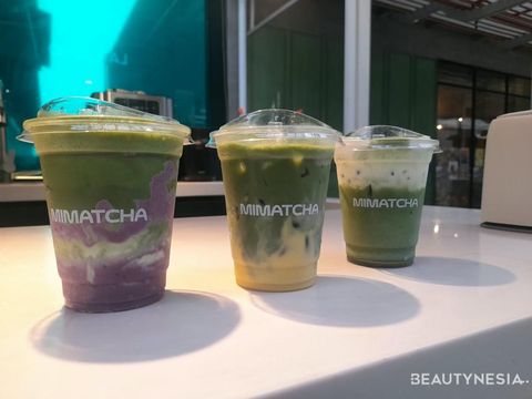Ube matcha, corn milk matcha, dan sea salt vanilla matcha dari Mimatcha