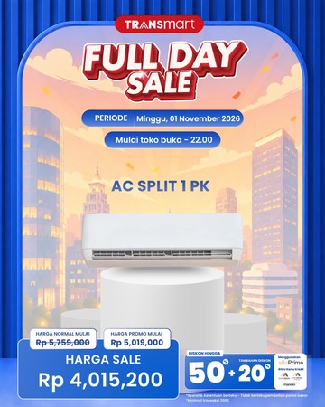 Berita dari Detik Finance: Transmart Full Day Sale Obral AC Split 1PK, Kasih Diskon Hingga Rp 1,7 Juta!