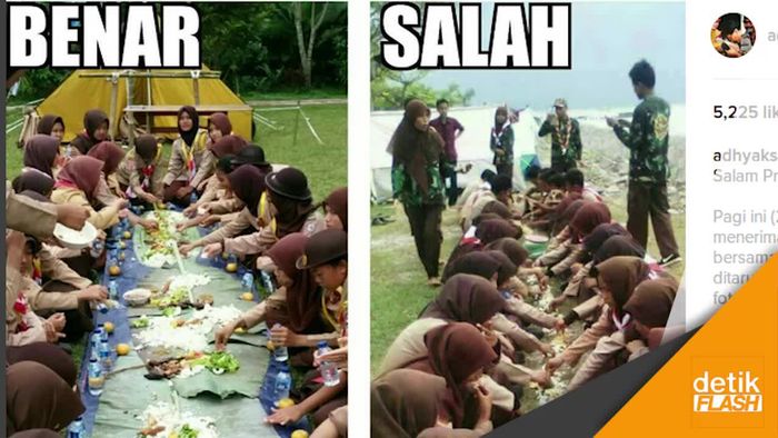 Heboh Pramuka Makan Makanan Kotor di Tanah