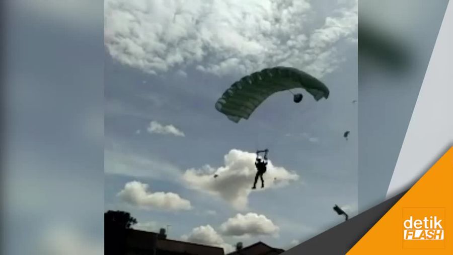 Penerjun Payung TNI Nyangsang di Pohon Rumah Warga