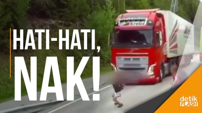 Ngeri, Seorang Bocah Nyaris Diseruduk Truk di Norwegia