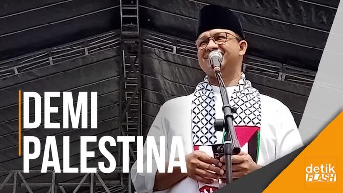 Gaya Anies Bakar Semangat Massa Aksi Bela Palestina di Monas