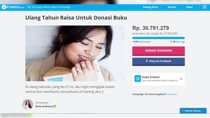 Ulang Tahun ke-27, Kado Raisa Didonasikan untuk Buku