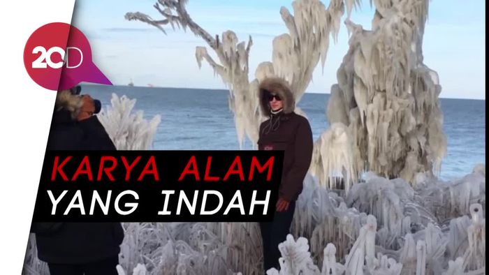 Cantiknya Pemandangan Patung Es di Danau Michigan