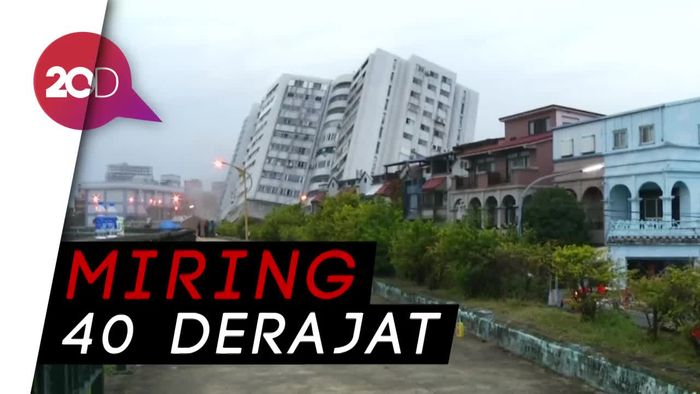 Penampakan Bangunan Miring Akibat Gempa Taiwan