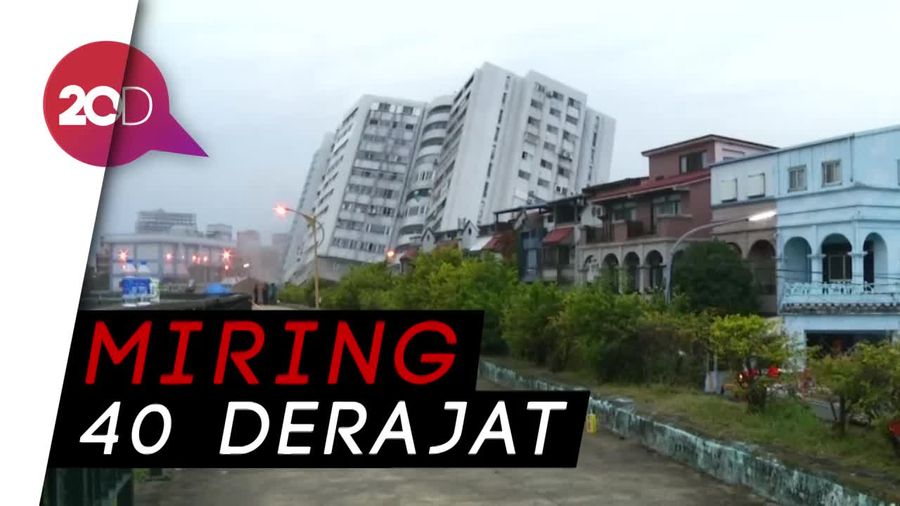 Penampakan Bangunan Miring Akibat Gempa Taiwan