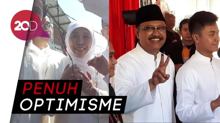 Wajah Ceria Gus Ipul dan Khofifah saat Nyoblos