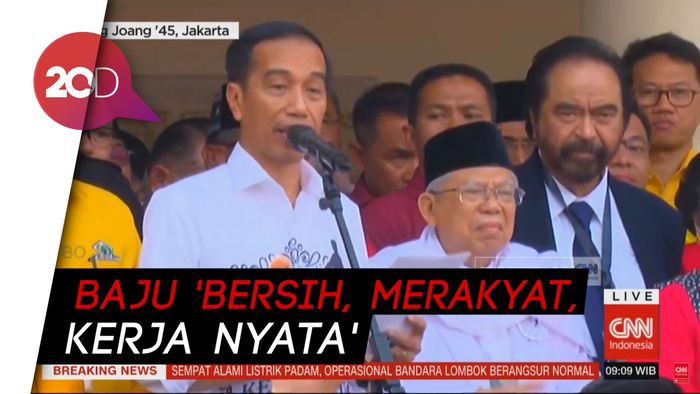 Gaya Jokowi-Maruf Amin Deklarasi di Gedung Joang