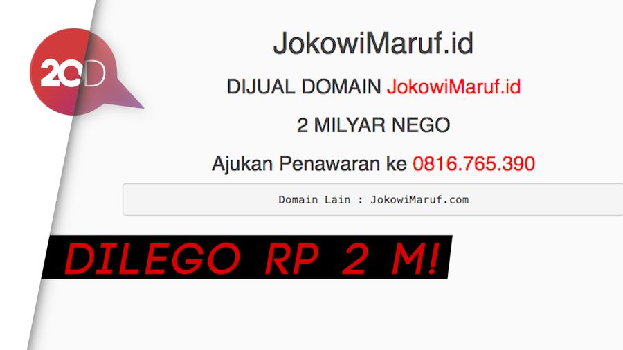 Nggak Cuma Prabowo-Sandi, Situs Jokowi-Maruf Dijual Rp 2 M