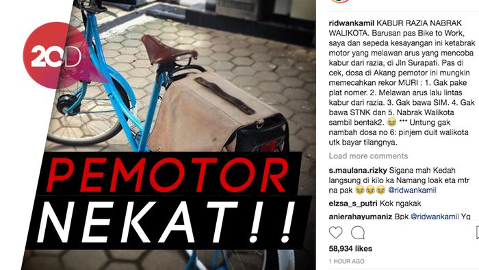 Ridwan Kamil Ditabrak Pemotor yang Hindari Razia
