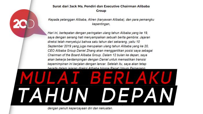 Ini Isi Lengkap Surat Pengunduran Diri Jack Ma