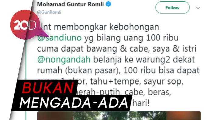 Netizen Kritik Soal Tempe Tipis, Sandi: Silakan Dibully