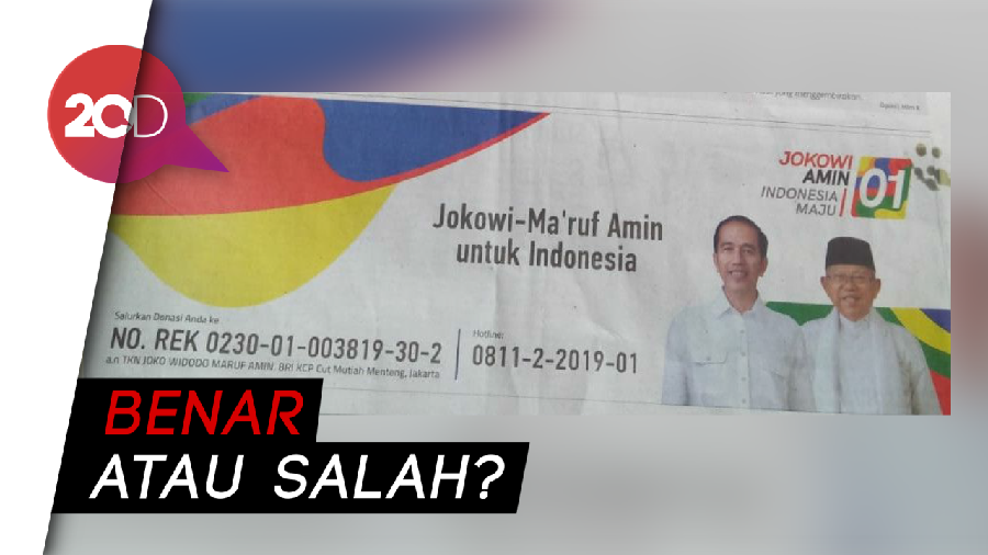 Pro Kontra soal Iklan Rekening Jokowi-Maruf Amin