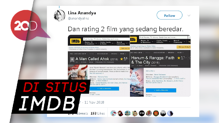 Netizen Bandingkan Rating A Man Called Ahok vs Hanum & Rangga
