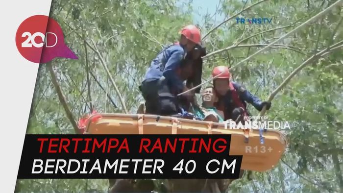 Penyelamatan Dramatis Pria Paruh Baya yang Tersangkut di Pohon