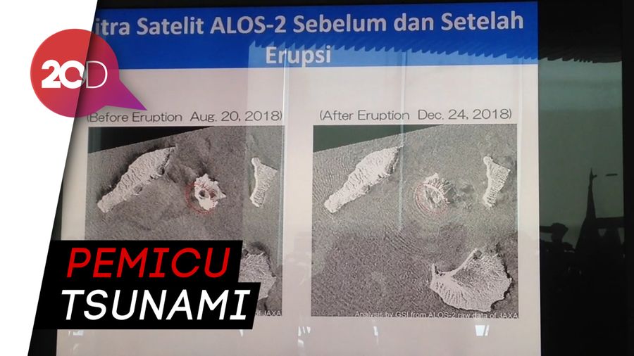 Penampakan Gunung Anak Krakatau Sebelum dan Sesudah Erupsi
