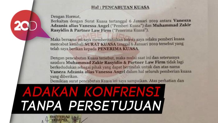 Beredar Surat Pencabutan Kuasa Vanessa Angel Terhadap Pengacaranya