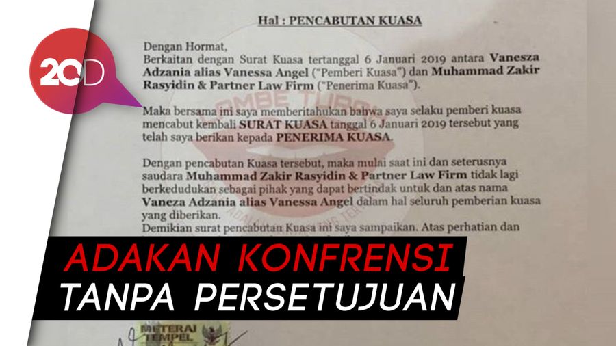 Beredar Surat Pencabutan Kuasa Vanessa Angel Terhadap Pengacaranya