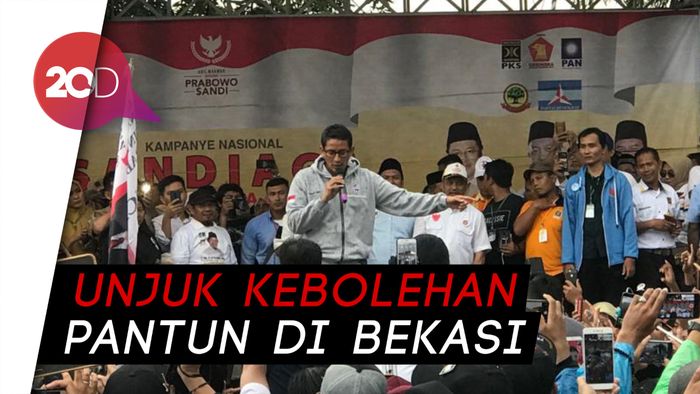 Kampanye di Bekasi, Sandi Bawa Pantun Burung hingga Upin Ipin