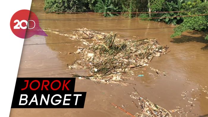 Pulau Sampah Hanyut di Sungai Ciliwung