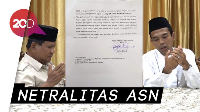 Dialog UAS-Prabowo Berujung Permintaan Klarifikasi dari KASN