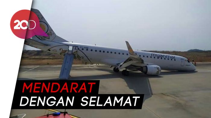Mendebarkan! Saat Pesawat Myanmar Mendarat Tanpa Roda Depan