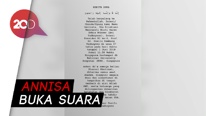 Annisa Pohan Minta Doa Atas Meninggalnya Ani Yudhoyono