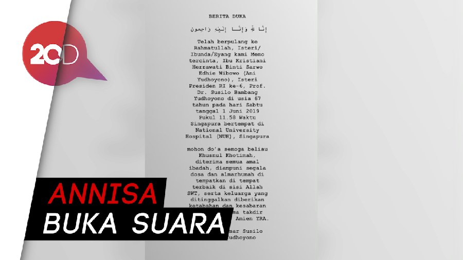 Annisa Pohan Minta Doa Atas Meninggalnya Ani Yudhoyono