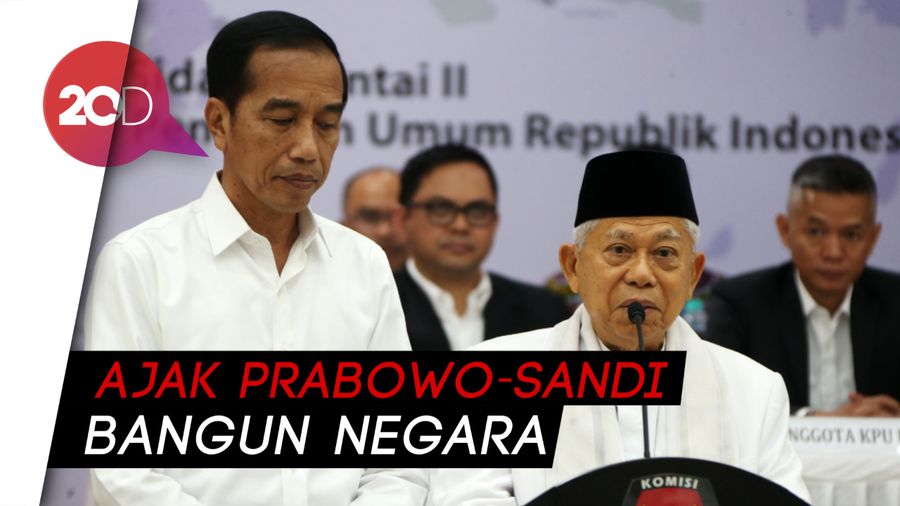 Sambutan Lengkap Jokowi-Maruf Usai Ditetapkan Jadi Presiden-Wapres Terpilih