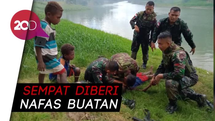 Video Amatir TNI Selamatkan Anak yang Tenggelam