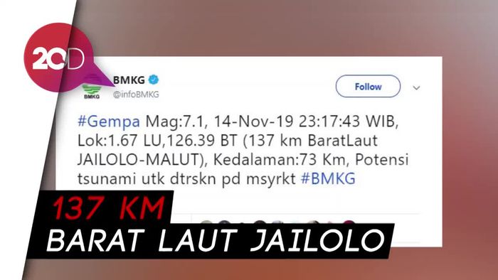 Gempa M 7,1 Guncang Maluku Utara, Potensi Tsunami