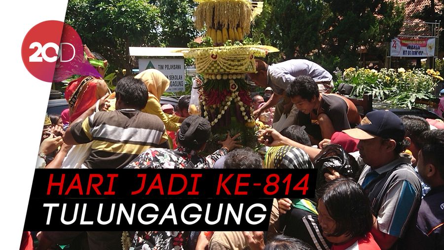 Ratusan Warga Tulungagung Berebut Tumpeng Lanang-Wadon di Pendapa Kongas