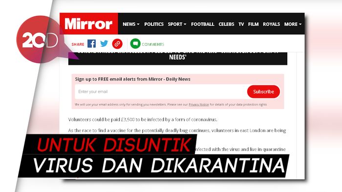 Dicari Relawan Uji Coba Vaksin Corona dengan Bayaran Rp 65 Juta