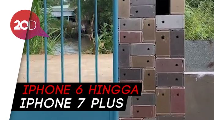 Sultan! Tembok Pagar Rumah Ini Dihiasi Ratusan iPhone