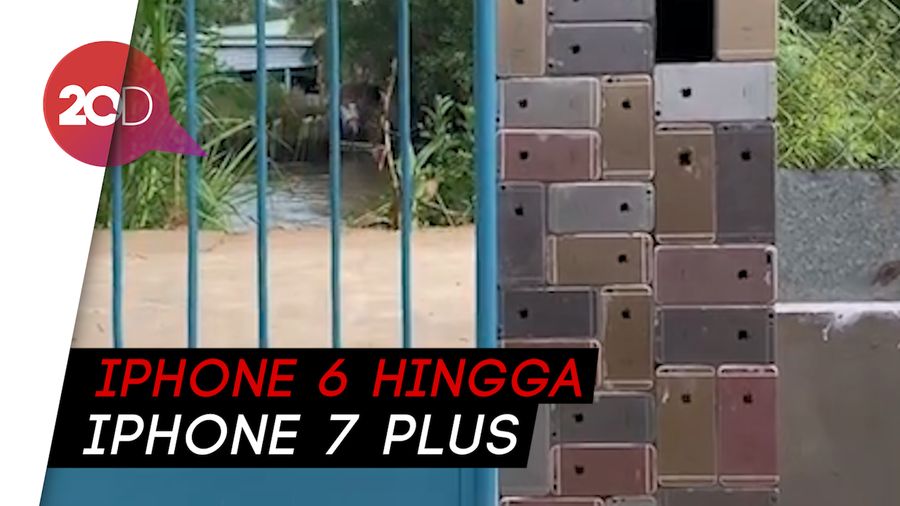 Sultan! Tembok Pagar Rumah Ini Dihiasi Ratusan iPhone