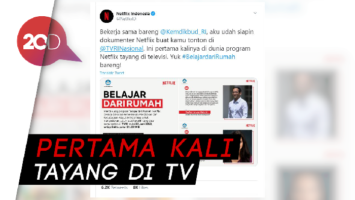 Kerja Sama dengan Kemendikbud, Serial Netflix Bakal Tayang di TVRI