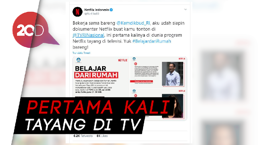 Kerja Sama dengan Kemendikbud, Serial Netflix Bakal Tayang di TVRI