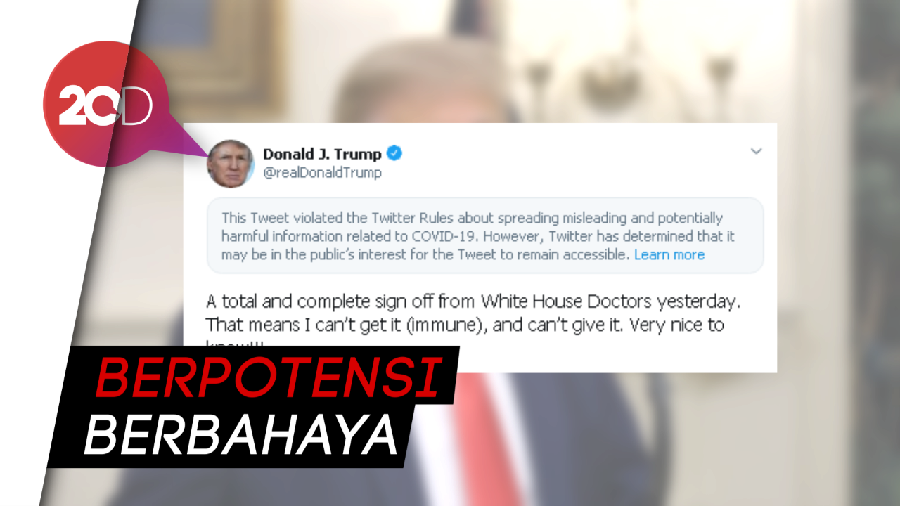 Cuitan Trump soal Kebal Corona Ditandai Menyesatkan oleh Twitter