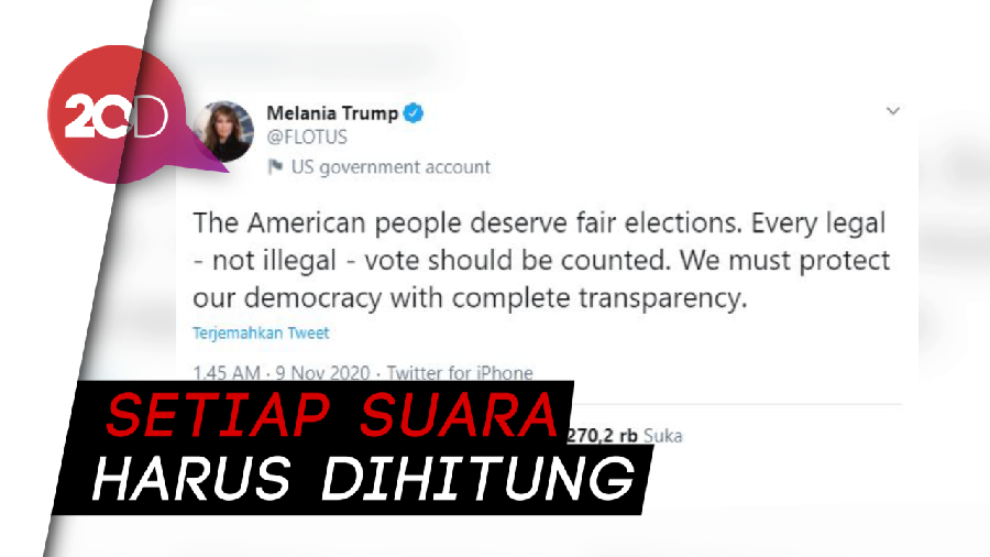 Cuitan Melania Trump Usai Joe Biden Kalahkan Suaminya