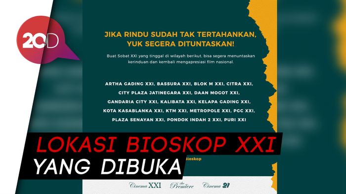 Cinema XXI Dibuka Hari Ini, Berikut Deretan Film yang Tayang