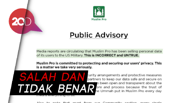Muslim Pro Buka Suara Terkait Jual Data ke Militer AS