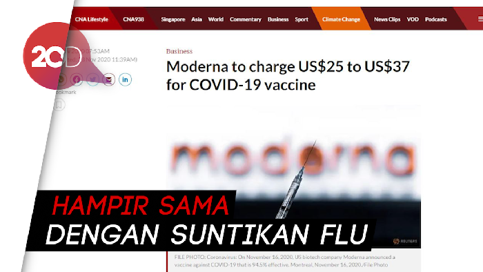 Harga Vaksin COVID-19 Moderna Berkisar Rp 350 Ribu