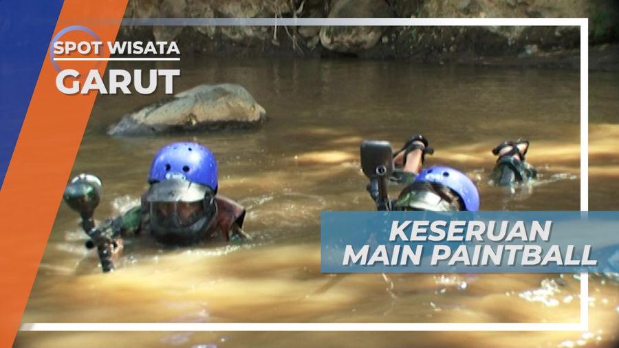 Adu Tangkas Bermain Paintball di Tengah Derasnya Aliran Sungai, Garut