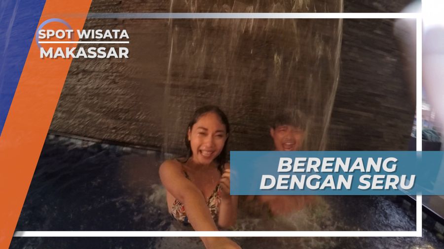 Serunya Bermain Waterfall Buatan di Kolam Renang Hotel, Makassar