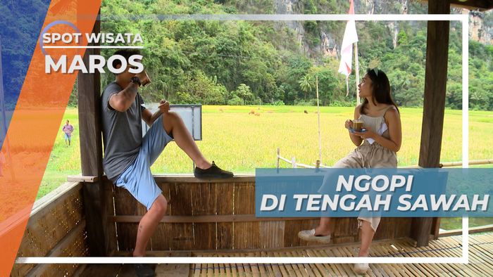 Menikmati Secangkir Kopi di Hamparan Hijau Tengah Sawah, Maros