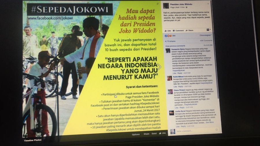 Jokowi Bagi-bagi 10 Sepeda di Facebook