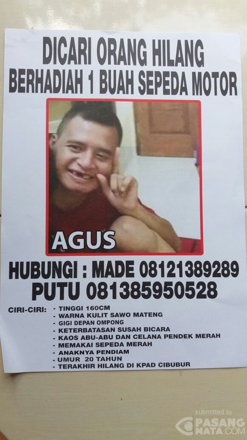 Iklan Pencarian Orang Hilang 0898