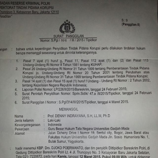 Ini Surat Panggilan dari Polri untuk Denny di Kasus 